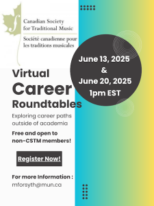 A poster for a virtual career roundtable series featuring event details and registration information.